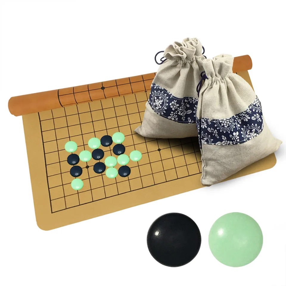 BSTFAMLY Go Chess 19 Road 361 Pcs/Set Chessman Diameter 2.2cm PU Chessboard Cloth Bag Chinese Old Game of Go Weiqi Toy Gift LB08