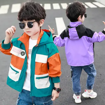

Spring Autumn Children's Jacket for Boy Patchwork Jacket Pattern Hooded Kids Outerwear Coat Child Coat Clothing for Boys 4-13T
