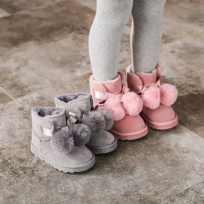 Children's Snow Boots Autumn Winter New Girls Ankle Boots Leather Stitching Warm Cotton Children's Shoes Non-slip Winter Boots