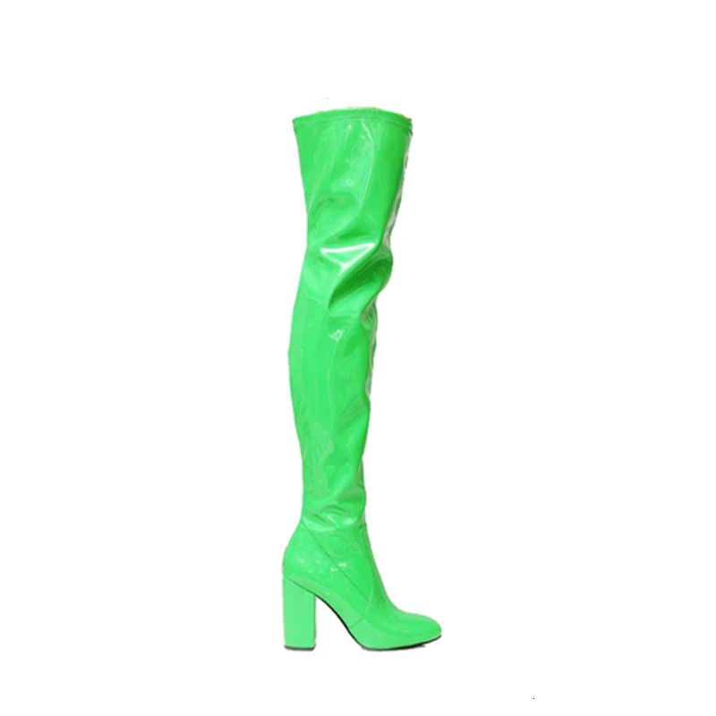 DEAT/ г. Бархатная обувь из лакированной кожи с квадратным носком на молнии сбоку женские высокие сапоги-трубы Новая модная осенне-зимняя обувь, 19I-a64 - Цвет: green
