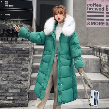 

women slim thick X-long parka 2020 winter warm Korean cotton padded jackets hooded with fur collar black fashion coats feminina