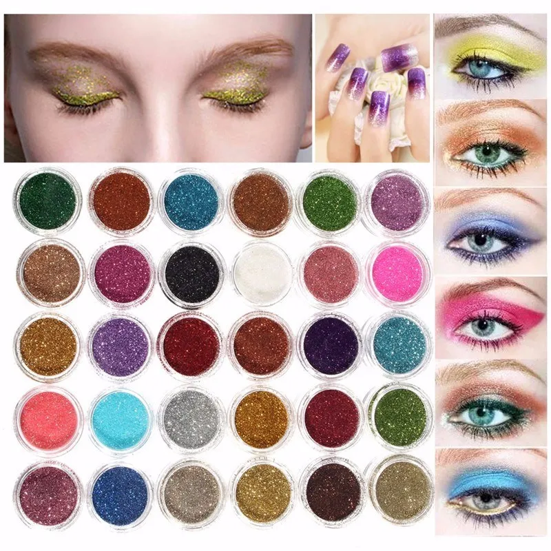 30pcs Mixed Colors Powder Pigment Up Set Eye Eyeshadow Spangle Shining Glitter Shadow Shimmer Mineral Cosmetics Makeup Make