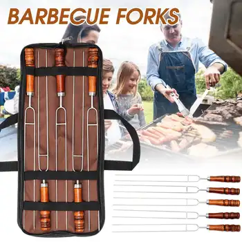 

5 Pcs/Set U-Shaped Barbecue Fork Needle with Storage Bag Stainless Steel Skewers for Barbecue BBQ Accessories Camping Supplies