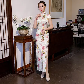 

Print Flower Women Slim Cheongsam Rayon Handmade Button Qipao Sexy Chinese Traditional Dress Vestidos Size M-4XL