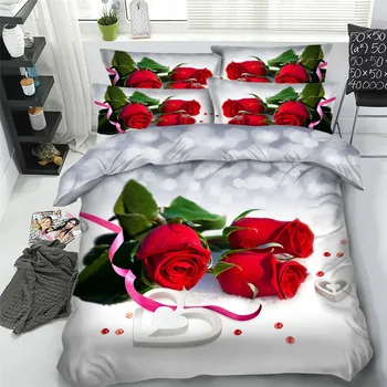 

Wedding Decorative Bedding Set 3D Rose Floral Duvet Cover Set US King Size Romantic Valentine's Day Bedding Set for Couple Bed