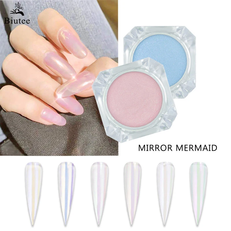 

Biutee 1 Box Pearl Nail Powder Aurora Mirror Mermaid Powder Nail Chrome Pigment Dust Shimmer Polish Decor DIY Nail Decoration