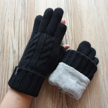 A56 black Модные Осенние перчатки мужские s плюс бархатные толстые короткие шерстяные вязаные перчатки зимние теплые перчатки варежки для вождения мужские A56 - Цвет: A56 black