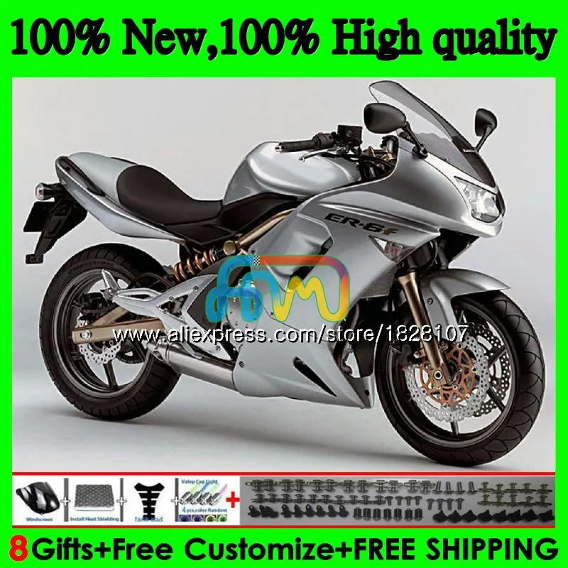 No. 1 Глянцевый корпус серебристого цвета для KAWASAKI 650R ER6 F 650 R ER 6 F ER6F 06 650R-ER6F 6BS. 80 ER-6F ER 6F 06 07 08 2006 2007 2008 комплект обтекателей - Цвет: No. 1