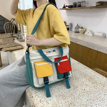 

Female Messenger bag school bag wild canvas bag Teenager Girl book Bags Women Casual Shoulder Bags With doll Multi-pocket Totes
