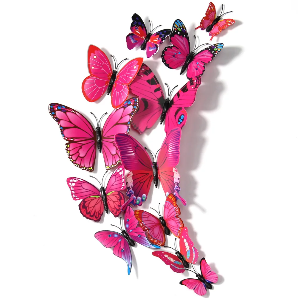 12 шт. ПВХ 3d бабочка Настенный декор милые бабочки настенные художественные наклейки переводки украшение для дома комнаты стены искусства - Цвет: 12Pcs