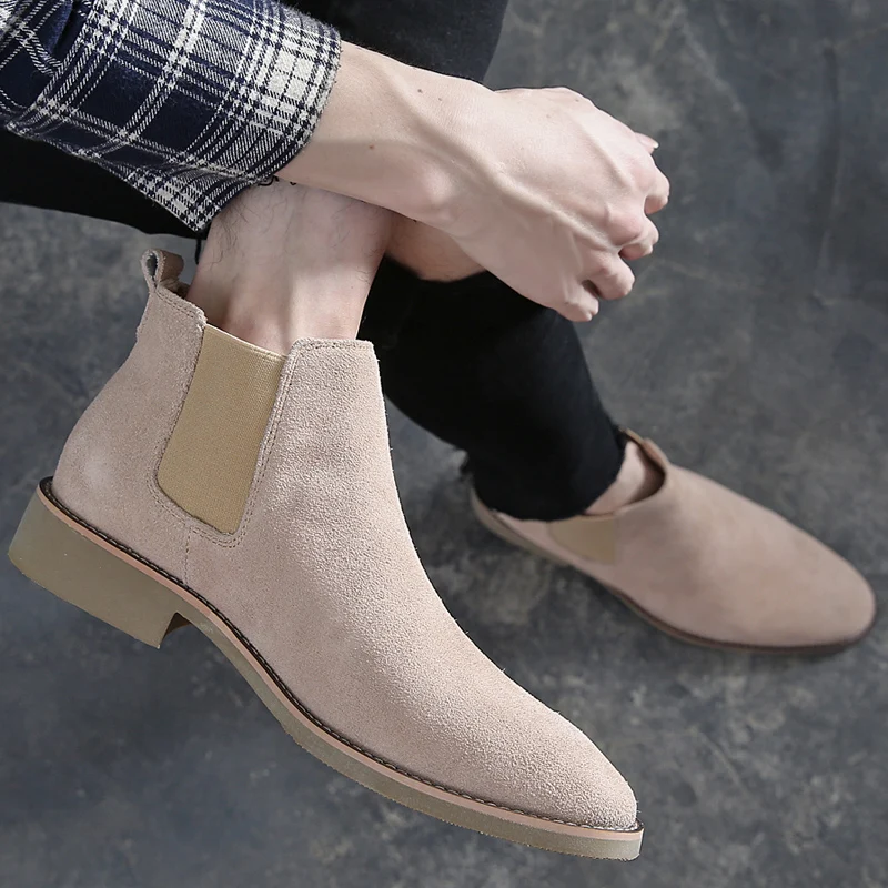 Chelsea-Botas de piel auténtica para hombre, botines sin cordones, estilo  británico, con punta puntiaguda, para invierno - AliExpress Calzado