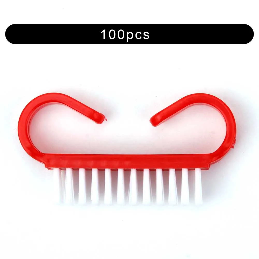 100pcs Solid Red 10/50/100 шт. НОВАЯ щетка для чистки ногтей Пластик УФ Гель-лак для ногтей, очиститель для удаления пыли малоугловое чистый маникюрный набор по уходу за ногтями для Для женщин - Цвет: 100pcs Solid Red