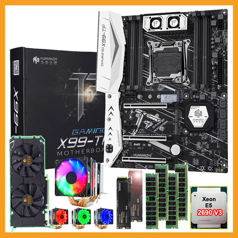 Best Price HUANANZHI X99-TF LGA2011-3 motherboard bundle with DUAL 500G M.2 NVMe SSD M.2 WIFI CPU 2690 V3 cooler RAM 64G(4*16G) DDR4 RECC