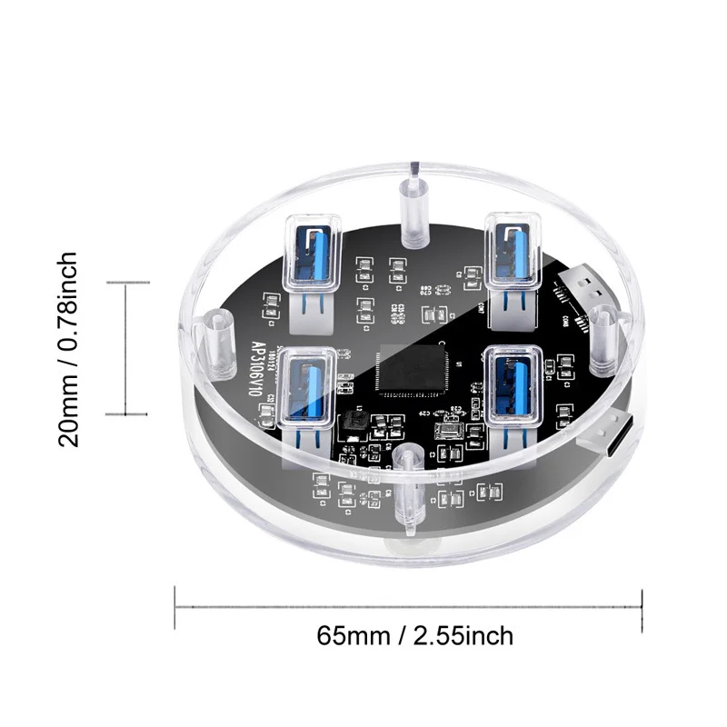 USB 3,0 прозрачный Настольный концентратор, 4 порта USB3.0 интерфейс, скорость 5 Гбит/с, с двухпортовым питанием, для ноутбука