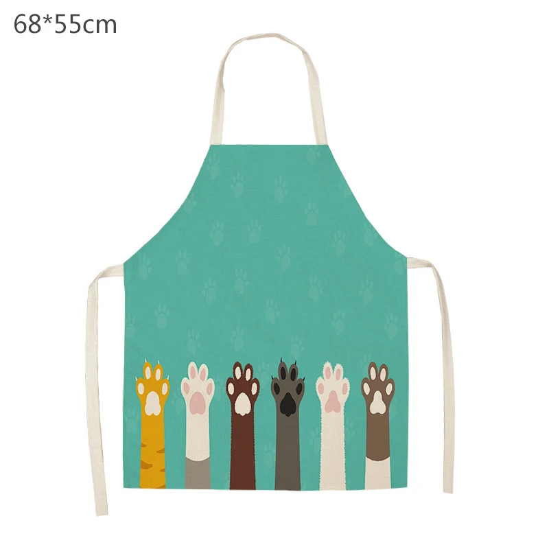 Hot 1PC Kitchen Apron Cute Cartoon Cat Printed Sleeveless Cotton Linen Aprons for Men Women Home Cleaning Tools 47x38cm 68x66cm