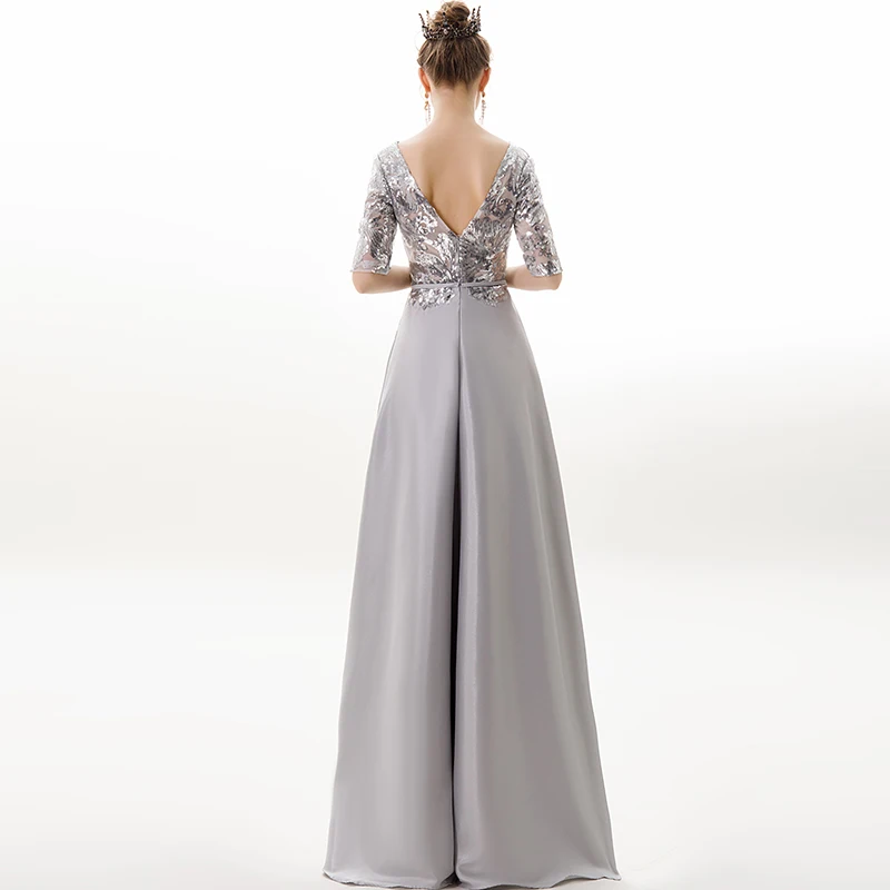 Robe De Soiree длинное вечернее платье атласное вечернее платье с блестками женское платье с рукавами до локтя Abendkleider