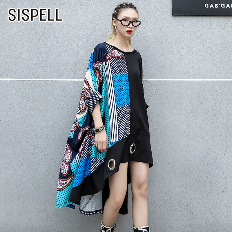 SISPELL лоскутное платье с принтом асимметричное платье для женщин О-образный вырез фонарь рукав три четверти хит цвет платья женская одежда