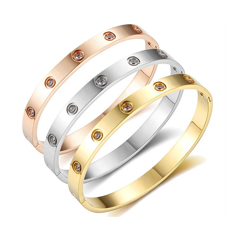 

Crystal Bracelets for Women Silver Gold Rose Bangle Bracelet Titanium Love Pulseiras Stainless Steel Bangles Jewelry luxury