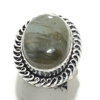 

Genuine Labradorite Ring Silver Overlay over Copper, Hand Made Women Jewelry gift , USA Size 7.5