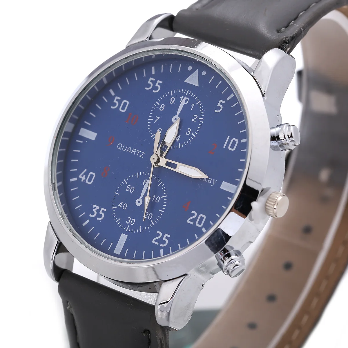 

Hot Selling Men Fake Eyes Silver Case Twelve Point Triangular Second Hand Measuring Belt Watch