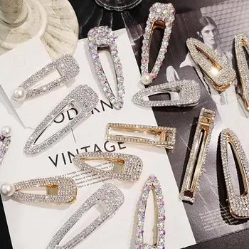 

2019 New Fashion Flash Luxury Temperament Full Diamond Crystal Pearl Elegant Women Barrettes Hair Clip Hairpin Hair Accessories