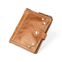 Кошелек из натуральной кожи, Для мужчин короткие портмоне Винтаж бренд с защитой от RFID, для карт держатель из натуральной воловьей кожи с кошельки Для мужчин, подарок