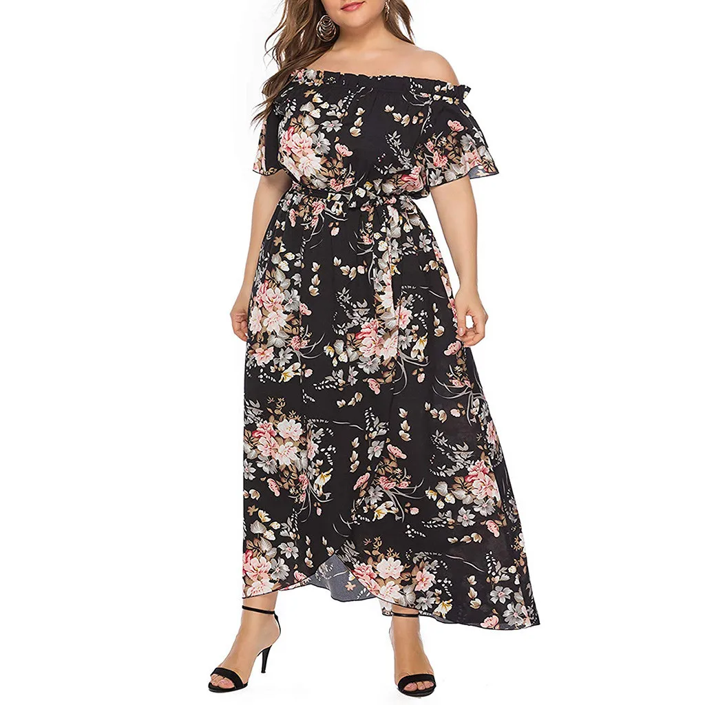 Платье Женское vestidos de verano vestido ropa mujer платья vestidos mujer robe повседневное XL-5XL с коротким рукавом и принтом Z4