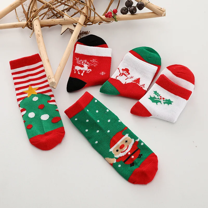 5 Pairs Children Socks Cotton High Quality Red Christmas Boy Socks Girls 1-12 Years Kids kids socks