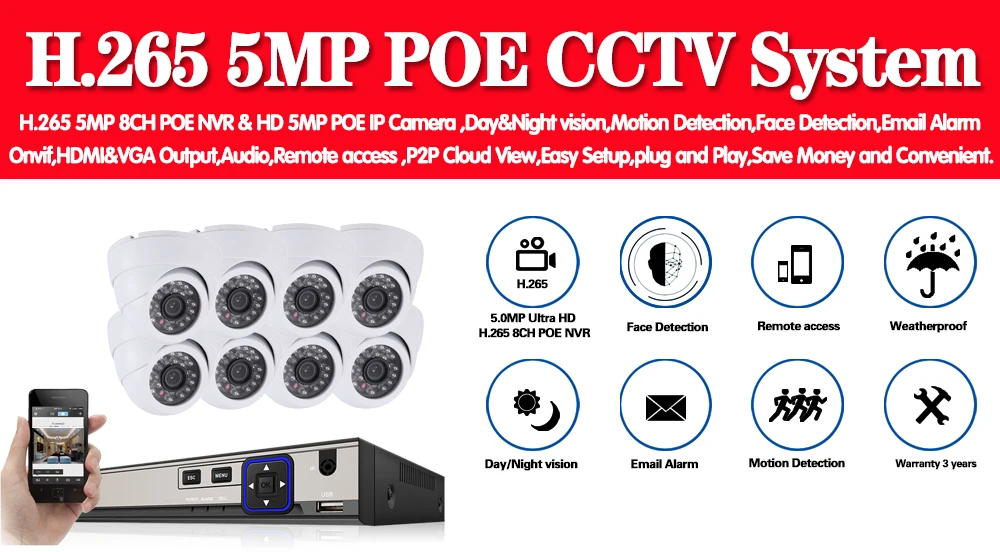 8MP Ultra HD PoE NVR система безопасности 8CH Аудио Видео NVR с 2 ТБ HDD 5MP Открытый водонепроницаемый купол ip-камеры с питанием по PoE лицо движения