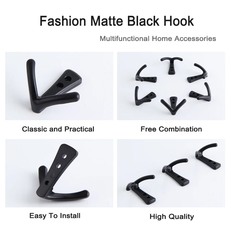 Double Wall Hook-Heavy Duty High Quality Stainless Steel Black Towel Hook Household Kitchen Door Window Hanger Coat  Hooks