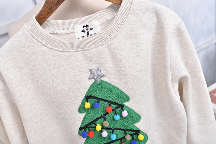 Christmas family couple parent-child sweater winter plus velvet round neck ball Christmas tree sweater class service custom