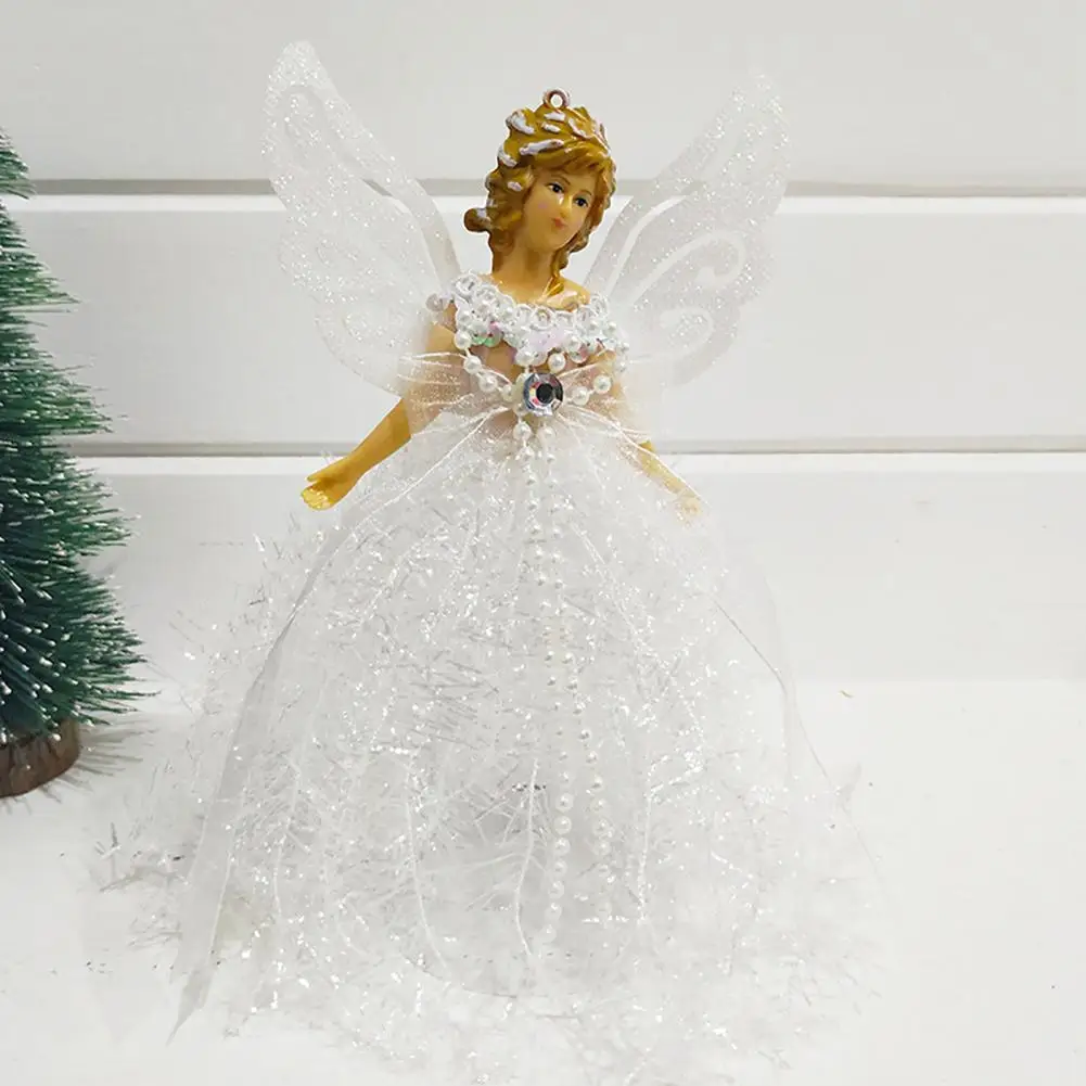 Sunnyushine Mini Angel Christmas Tree Topper Artificial Home Decor Pendant with Silver Wings for Christmas Decorations Xmas Tree Ornament 