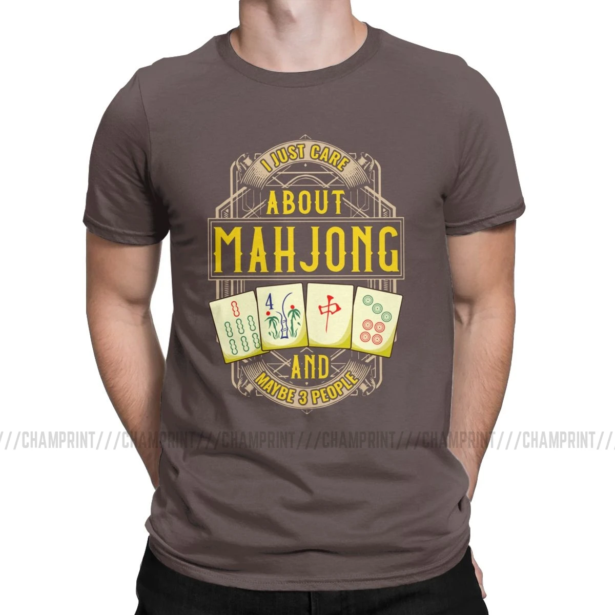Мужская футболка Just Care About Mahjong, китайская культура и развлечения, мужские футболки, хлопковая одежда, Забавные футболки с принтом - Цвет: Коричневый