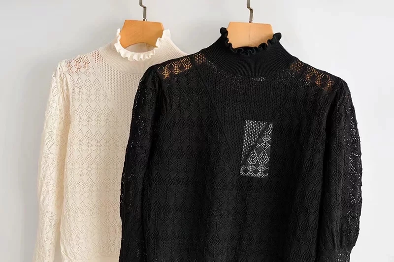 Продажа Увядшие осенние свитера 2019 Женские Английские офисные женские Простые открытые кружевные сексуальные базовые вязаные свитера женские пул...