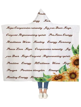

Sunflower Heal Text White Hooded Blanket Bedspread Blankets Blanket Flannel Travel All-Season