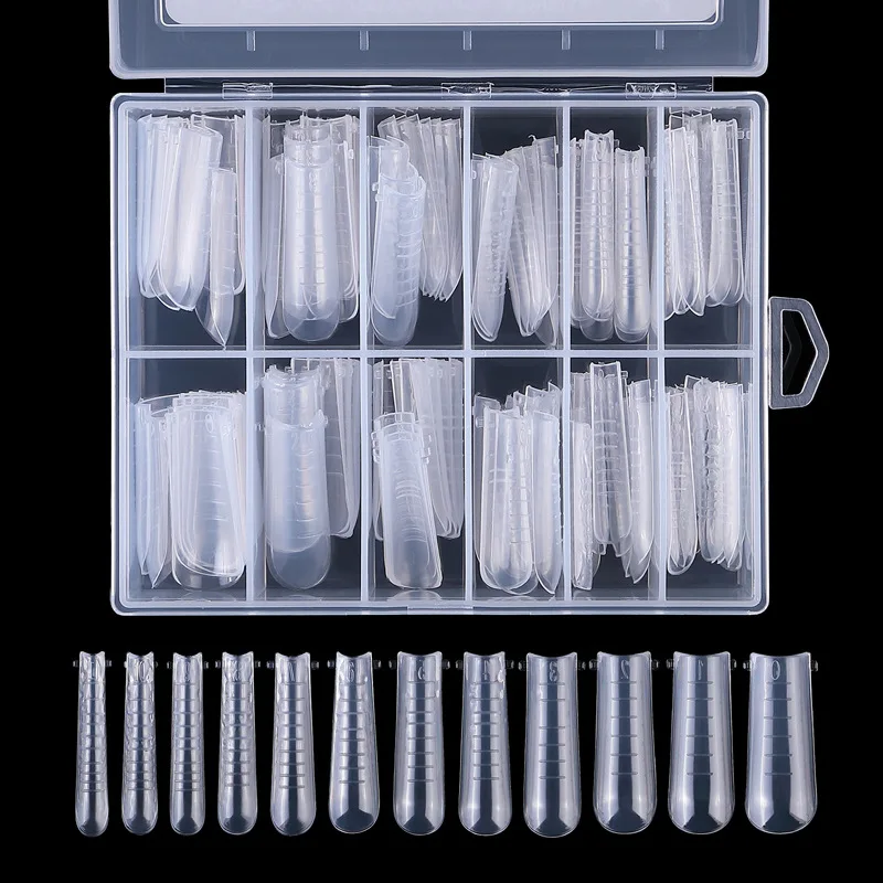 120Pcs Dual Forms Poly Nail Gel Quick Building Mold Tips Clear Finger Extension Nail Art UV Coffin & Nail Ballerina Tips Mold &*