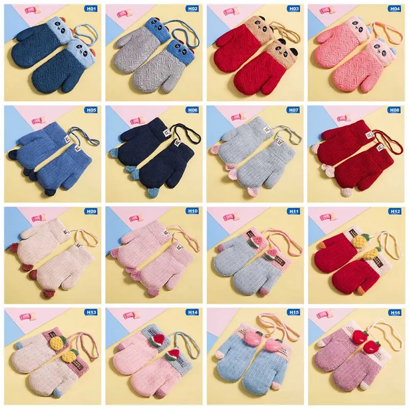 1 Pair Cute Cartoon Children Gloves Winter Autumn Warm Boys Girls Gloves Knitting Thicken Kids Full Finger Mittens 6-12 Year