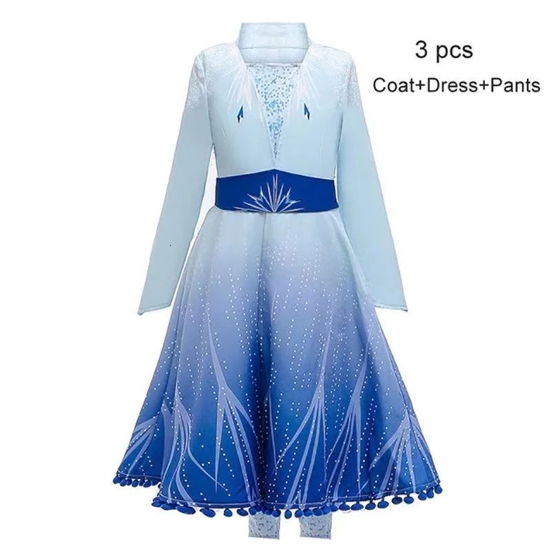 Новое платье для девочек, одежда Холодное сердце 2 принцесса Аиша комплект Рождество Косплей Эльза День Рождения Вечеринка небесно- голубое платье принцессы От 4 до 12 лет