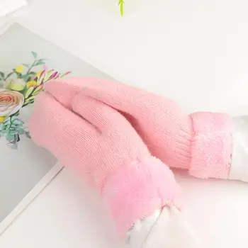 

1Pair Women's Cotton Knitted Keep Warm Wool Gloves Full Finger Windproof Winter Mittens Riding Female Glove Outdoor