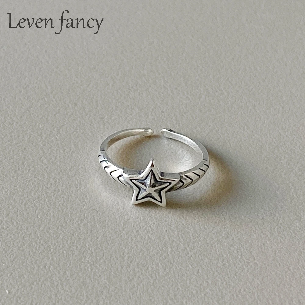 

925 Sterling Silver Textured Star Ring Personalised Gift Space Theme Jewelry Astronomer Ring Vintage Tiny Open Band Women Rings