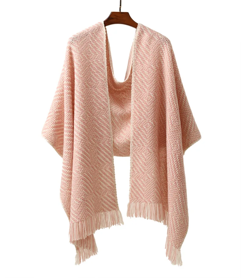 Naizaiga Cashmere Yarn-dyed warm color cloak beige camel solid color matching pure blanket shawl female scarf,SN256