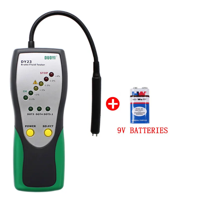9V Batteries DY23Automotive Тормозная жидкость тестер Автоматический цифровой тормозной флюидчек качество масла автомобиля светодиодный приборная панель Duoyi - Цвет: 9V Batteries