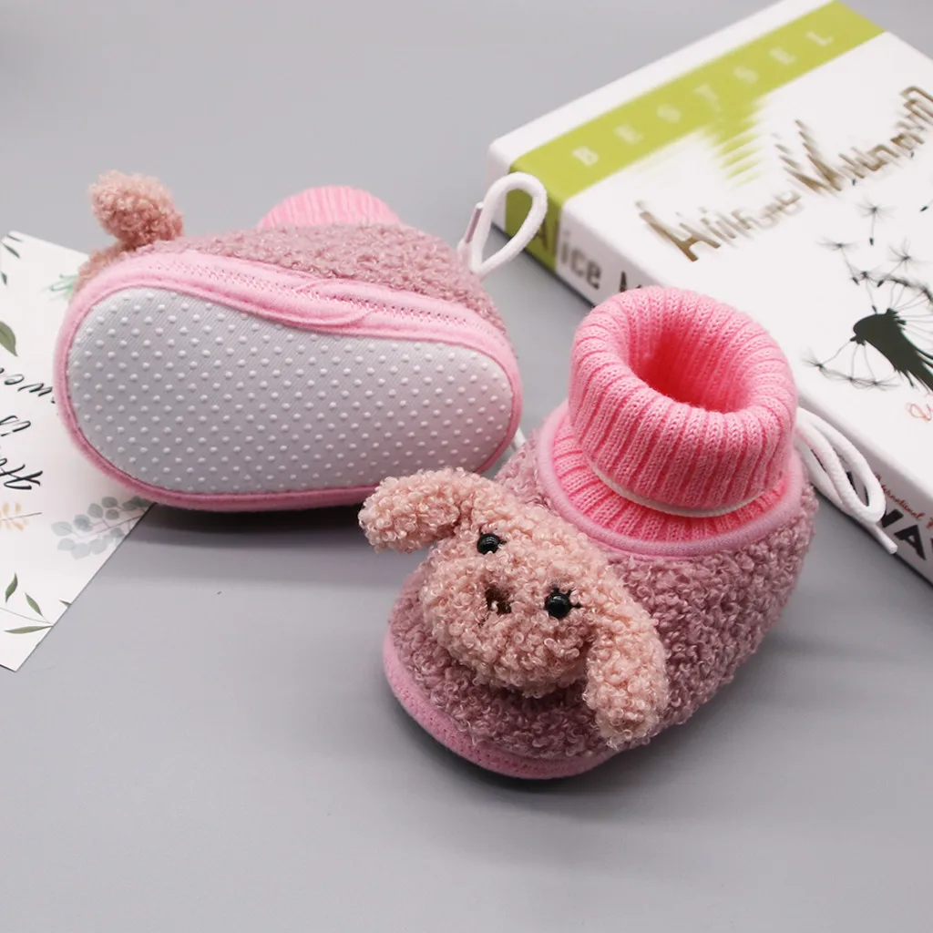 Зимняя обувь для маленьких девочек; пинетки для новорожденных; Kawaii; Розовая обувь на мягкой подошве с изображением щенка; хлопковые ботинки; обувь для первых шагов; обувь для тенниса