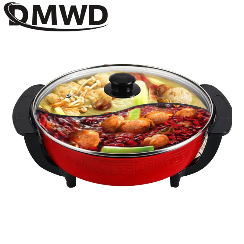 DMWD 전기 냄비 더블 수프 냄비, 붙지 않는 무연 가정 주방 조리기구, 트윈 분할 샤부 냄비, 전기 쿠커, 5L 