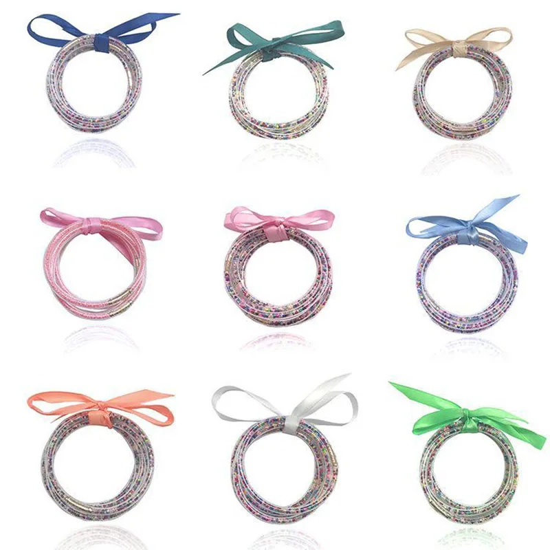 

ALL WEATHER Glitter Beads Jelly Bangles Bracelets Glitter Filled Silicone Round Bangle for Women PRAYER Bangles 5Pcs/set