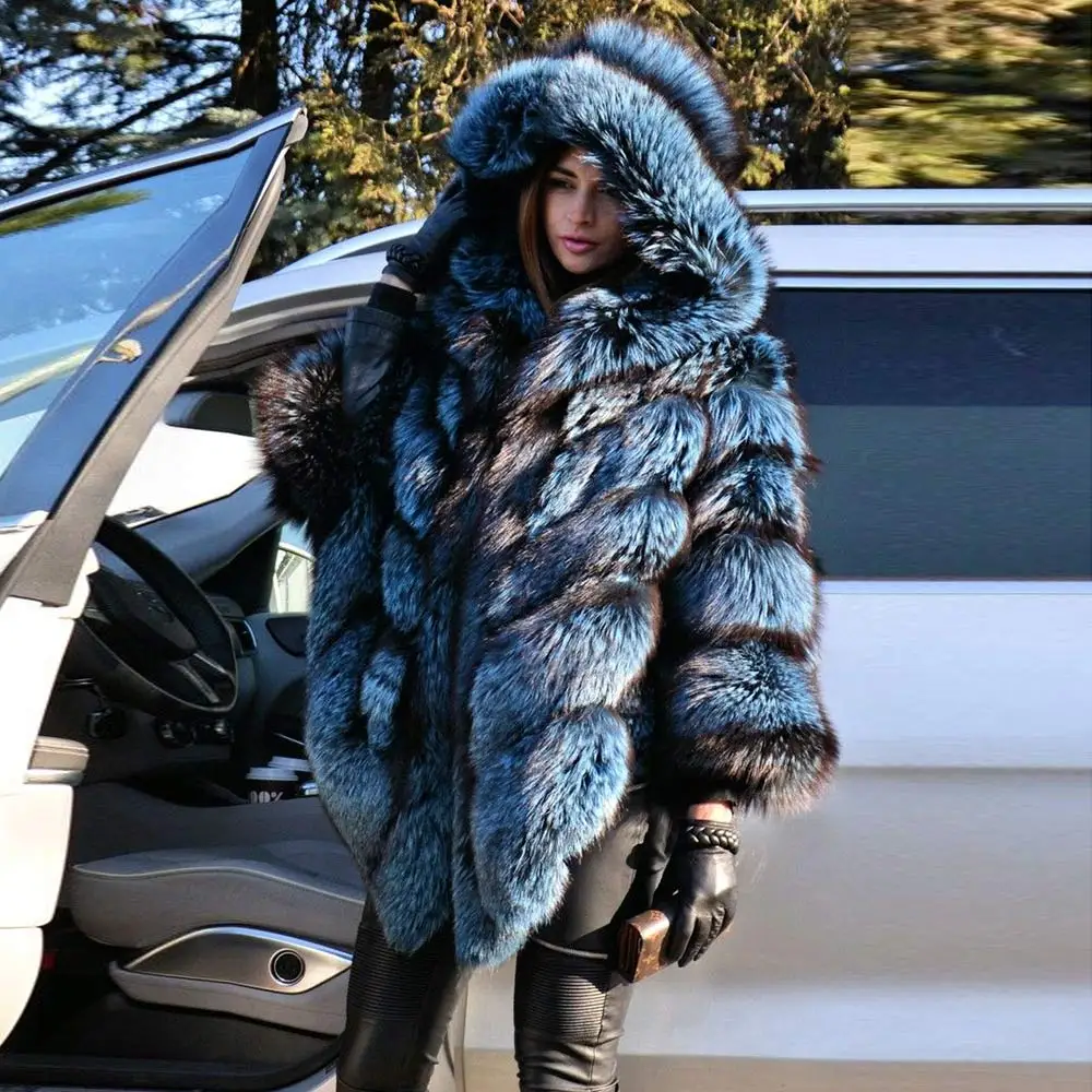 Furealux new arrival women winter thick fur coat real silver fox fur jacket high quality natural fox coat Warm Clothing
