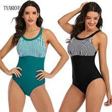 Ретро купальный костюм размера плюс, женский слитный купальник, монокини, в полоску, из кусков, купальные костюмы, летняя пляжная одежда, купальный костюм