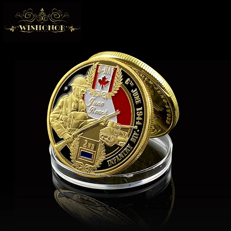 Wishonor 1944 Gold Plated Coin D-DAY Infantry Division JUNO Beach Challenge For 2017 Gifts | Дом и сад