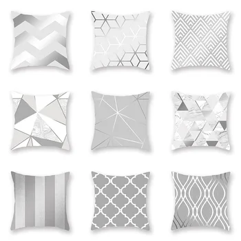 

Polyester Fiber Silver Grey Geometry Pillow Cover Sofa Cushion Home Decorative Pillows Cover