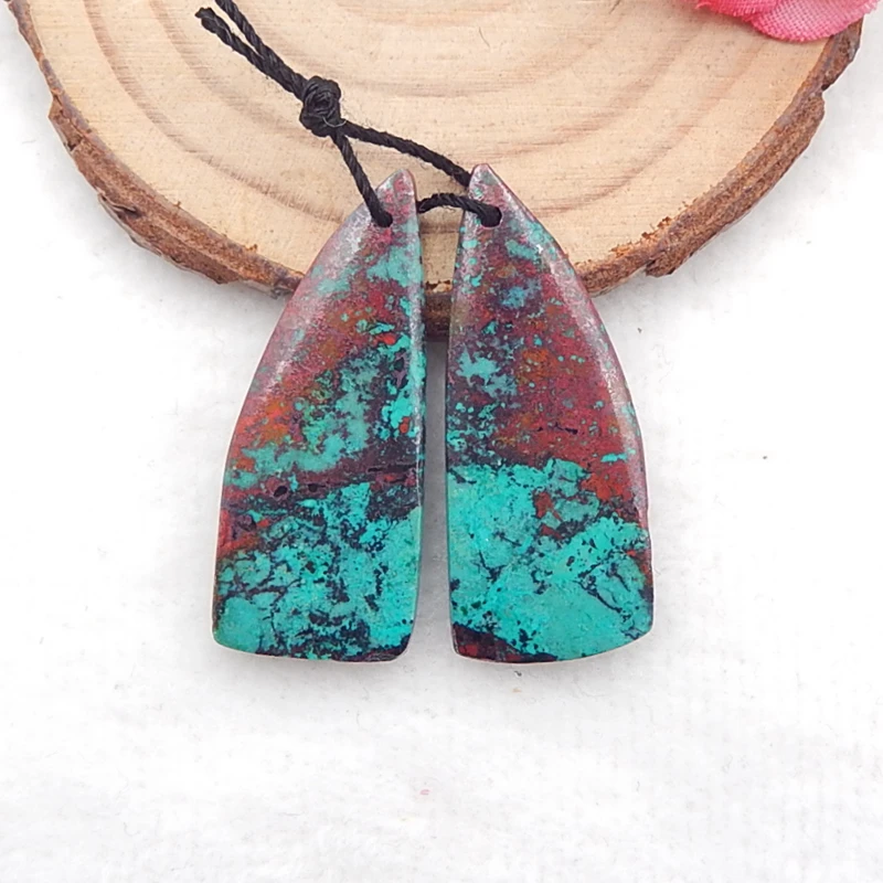 Natural Stones Chrysocolla Nugget Drilled Earring Beads Pair For Fashion women making 35x14x4mm 9.2g | Украшения и аксессуары